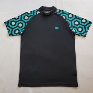 Loudmouth Golf Shirt Palm Beach Mens Medium Black Green Mock Neck Stretch